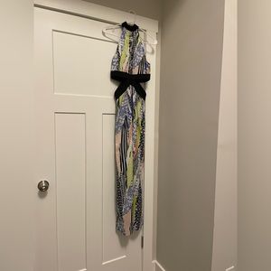 Multicolor halter neck cut out maxi dress